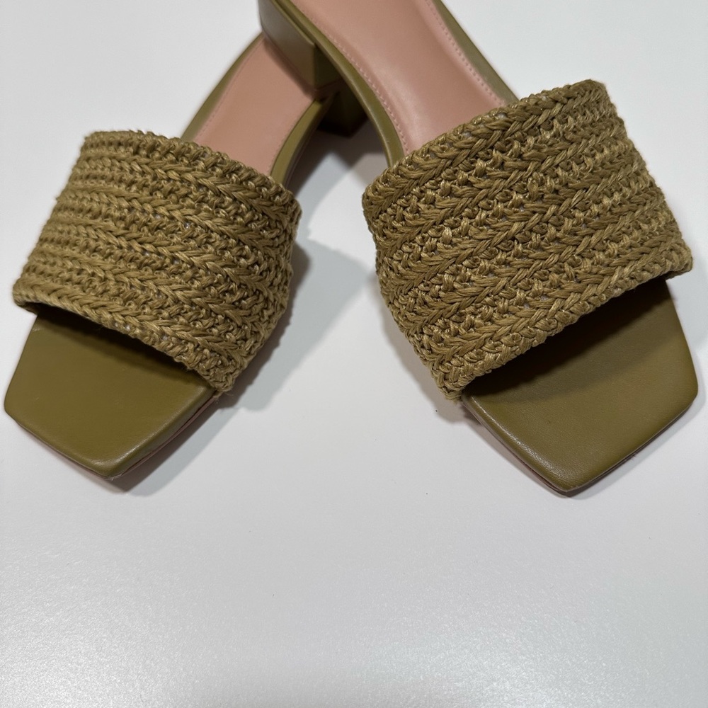 Maeve Olive Woven Slide Sandals